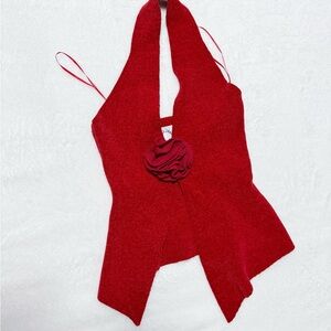 With Jean rose halter in cherry red